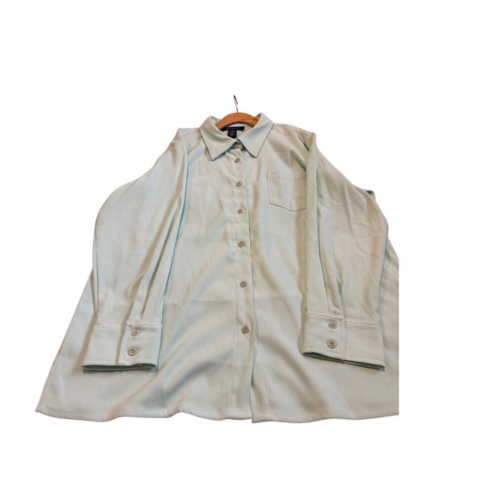 Denim & Co Women's 1X Light Sea green Button Front Shirt Long Sleeve Plus Size